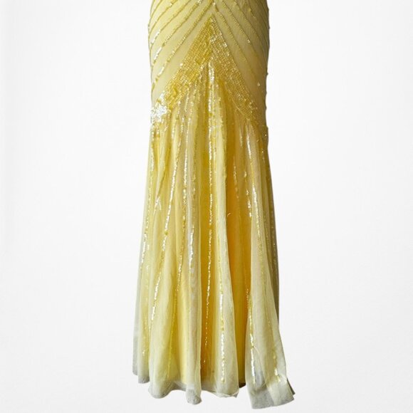 Vintage Y2K Yellow Halter Beaded Sequin Mesh Bodycon Maxi Prom Dress Size XS/S - Picture 8 of 14